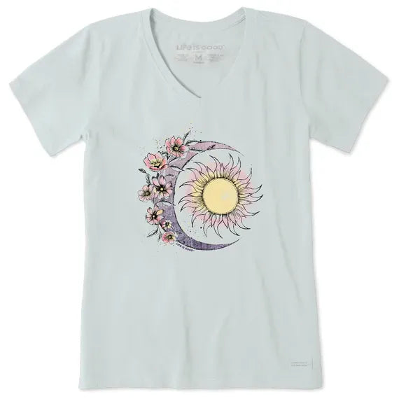 Women's Moon Flower Short Sleeve Vee