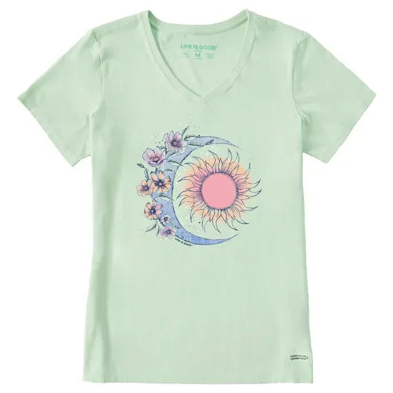 Women's Moon Flower Short Sleeve Vee