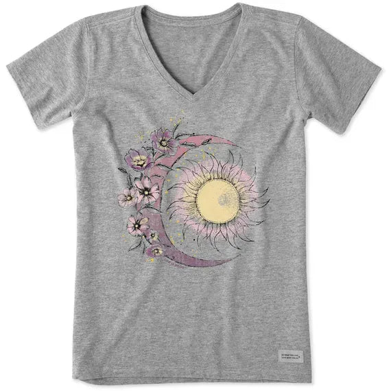 Women's Moon Flower Short Sleeve Vee