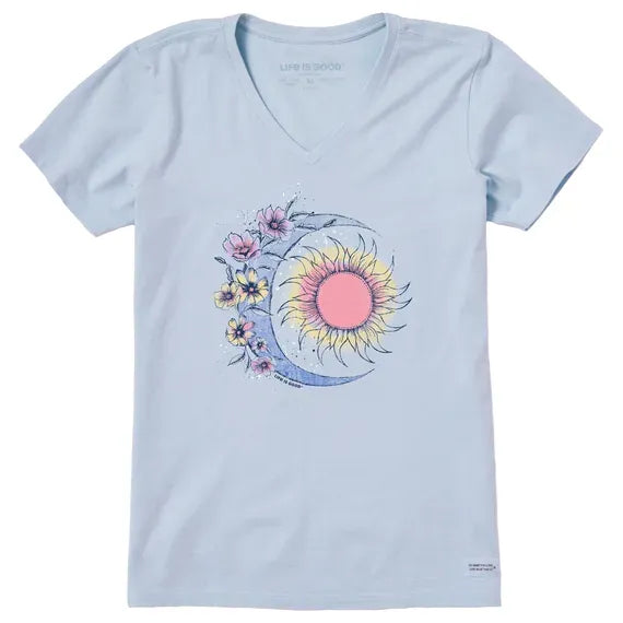 Women's Moon Flower Short Sleeve Vee