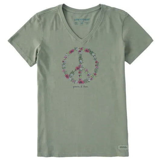 Women's Wildflower Love Peace Sign  Crusher Vee